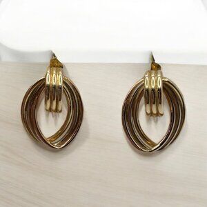 Vintage Fashion Earrings Sunburst Oval Tri Colored‎ Yellow White Rose Gold Studs